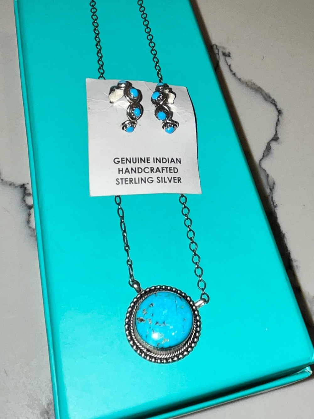 Scott Skeets Sterling Silver Turquoise Round Pendant Necklace and Earrings Set